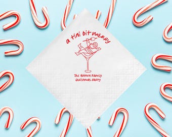 A Tini Bit Merry Santa Claus Martini Hand Drawn Personalized Christmas Cocktail Napkins