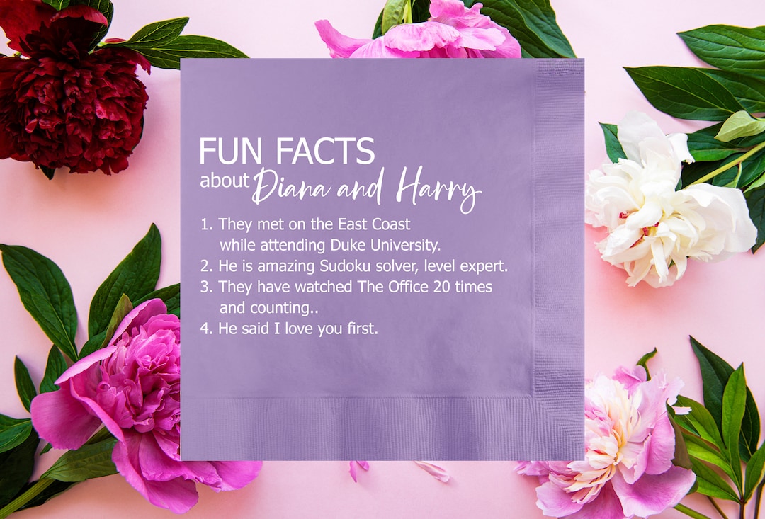 Fun Facts Bride Groom Custom Napkins, Trivia Personalized Wedding Napkin, Vow Renewal