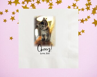 Custom Pet Photo Cheers Personalized Cocktail Napkins for Weddings and Events