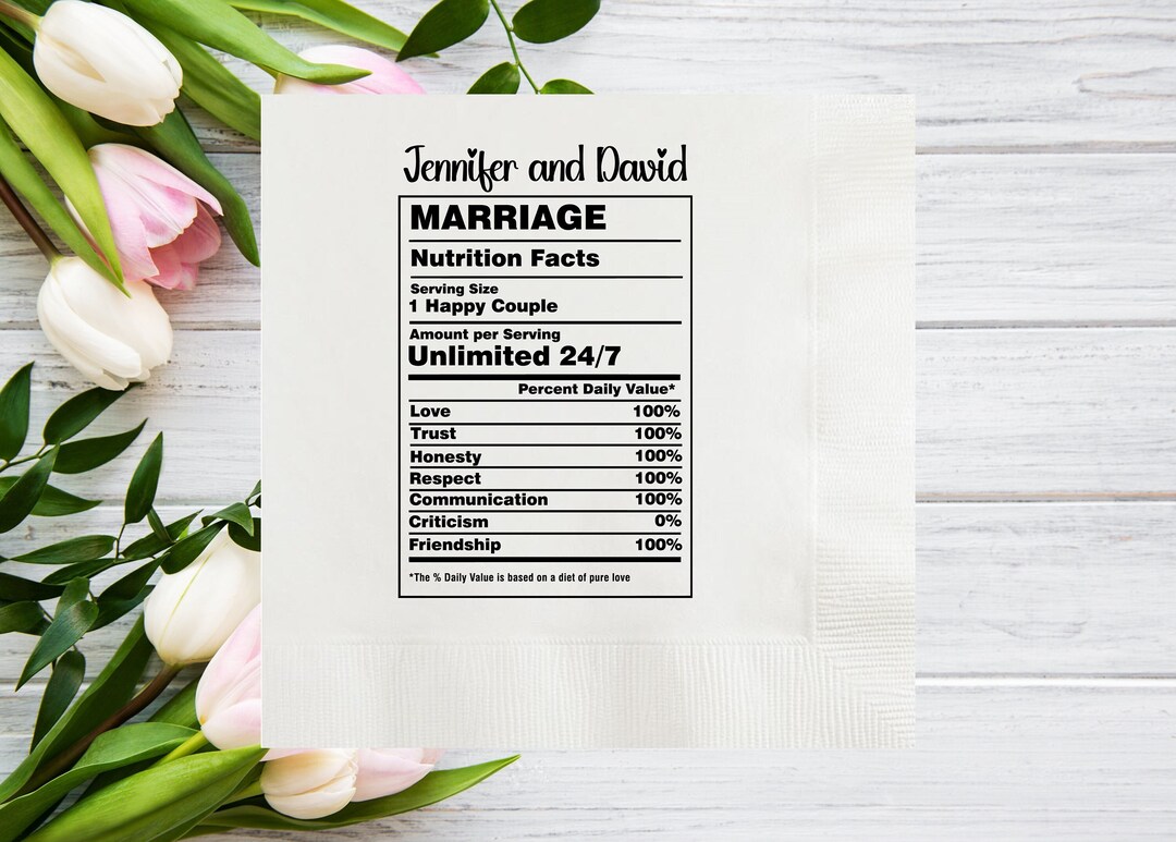 Nutrition Facts Marriage Custom Napkins, Trivia Personalized Wedding