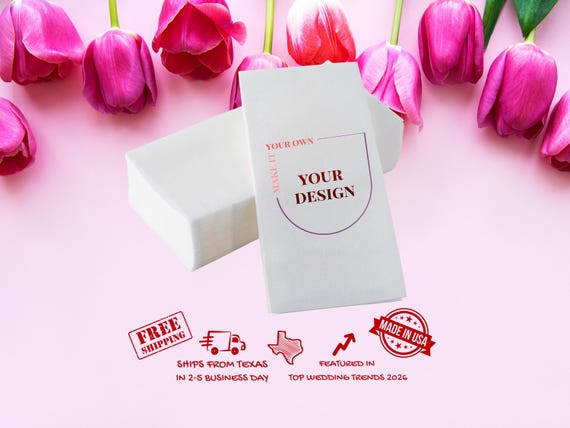 Custom Disposable Full Color Bathroom Linen-Like Guest Hand  Towels  for Events, Spa, Weddings