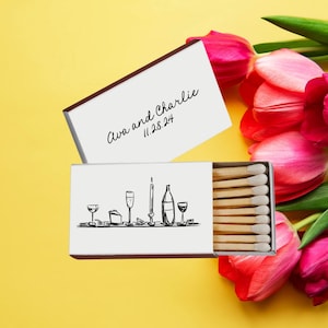 Hand Drawn Dinner Table Personalized Wedding Match Boxes, Custom Engagement Two-Side Matches, Memorable Books, Party Favor, Rehearsal Dinner