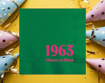 Cheers to 1963 Vintage 60th Birthday Personalized Cocktail Napkins, Hello Sixty
