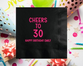 CHEERS TO 30 Years Happy Birthday Custom Napkins, Personalized 30th Napkins, Party Decorations, Paper Beverage Napkin, 30th Birthday Party