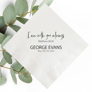 Custom Bible Verse Mourning Napkins, Personalized Memorial Napkins, Custom Bereavement Napkins, Funeral Favors, Christened Napkins