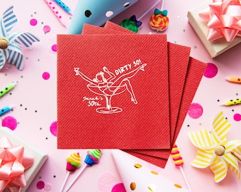 Dirty Thirty Personalized Linen-Like 30th Birthday Cocktail Napkins, Party Decor