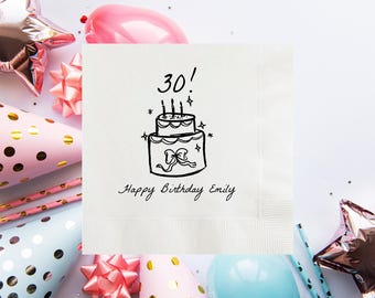 Hand Drawn Birthday Cake Personalized Cocktail Napkins