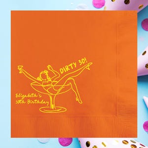 Dirty 30 Girl in Martini Glass Personalized Birthday Cocktail Napkins image 1