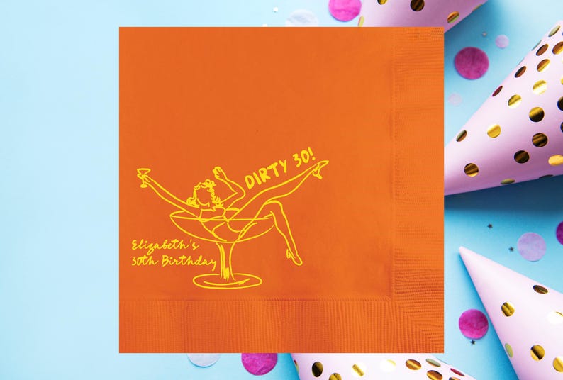 Dirty 30 Girl in Martini Glass Personalized Birthday Cocktail Napkins image 1