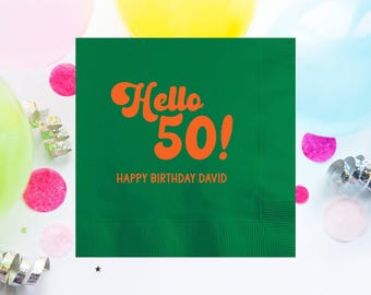 Hello 50 Personalized Birthday Cocktail Napkins for Milestone