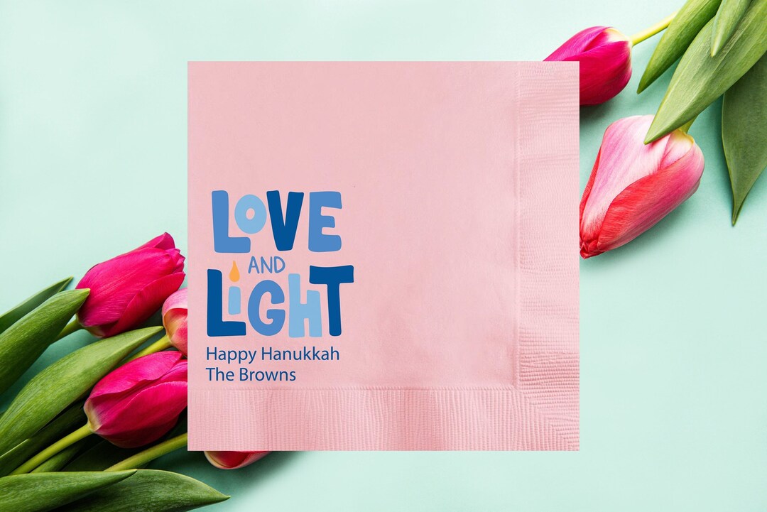 Love and Light Personalized Hanukkah Full Color Cocktail Napkins