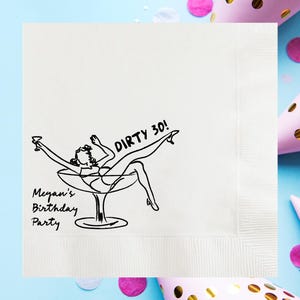 Dirty 30 Girl in Martini Glass Personalized Birthday Cocktail Napkins image 8