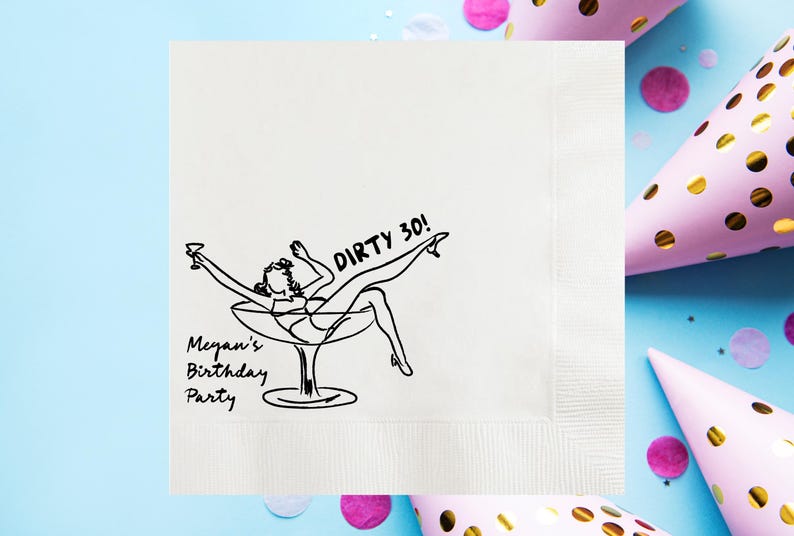 Dirty 30 Girl in Martini Glass Personalized Birthday Cocktail Napkins image 8
