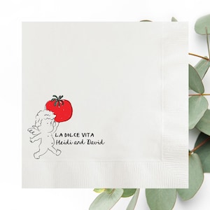 La Dolce Vita Personalized Whimsical Cherub Wedding Italian Theme Cocktail Tomatoes Napkins, Custom Pizza Bar Party, Engagement, Rehearsal