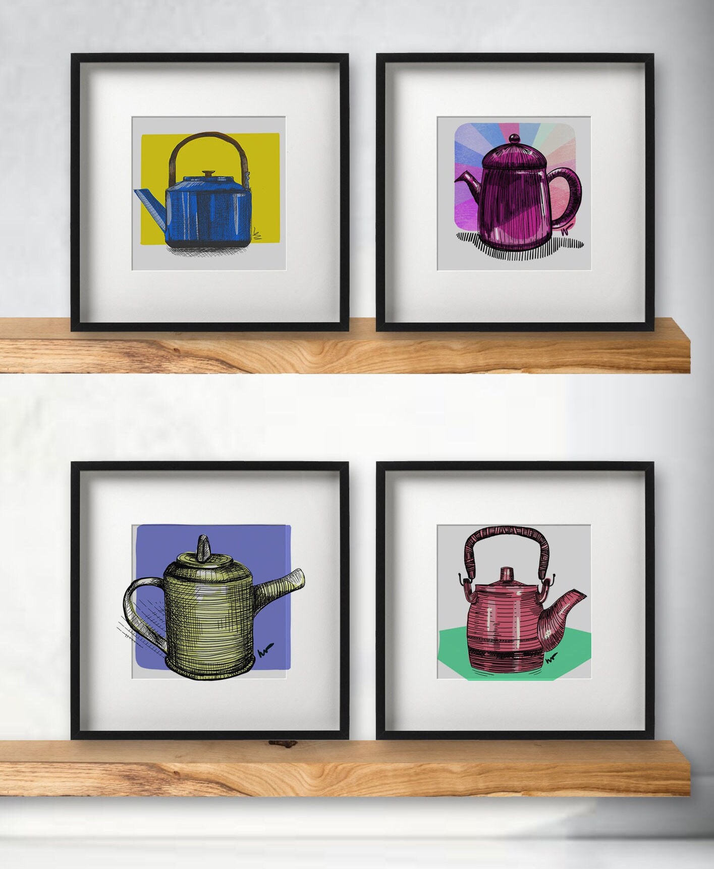 Colorful Tea Kettle Wall Print Set Printable Art Set Modern Etsy UK