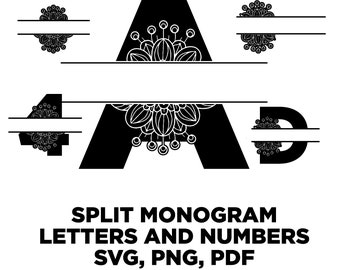 Mandala Split Monogram Letters: Custom SVG, PNG, PDF Cut File