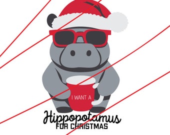 Hippo Christmas SVG: Cocoa Mug, Kids Shirt Design (Digital File)
