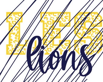 Gold and Navy LES LIONS Print: Athletic SVG Cut File