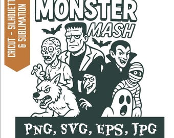 Vintage Monster Mash Shirt SVG | Retro Halloween One Color Design for Cricut, Silhouette, Sublimation & Screen Print Halloween Bag