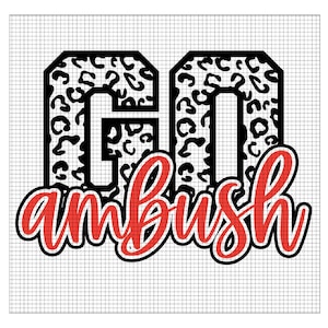 Puede incluir: Gráfico de estampado de leopardo en blanco y negro con el texto "GO ambush" en rojo.