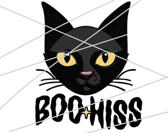Black Cat Boo Hiss SVG PNG: Halloween Shirt Graphic