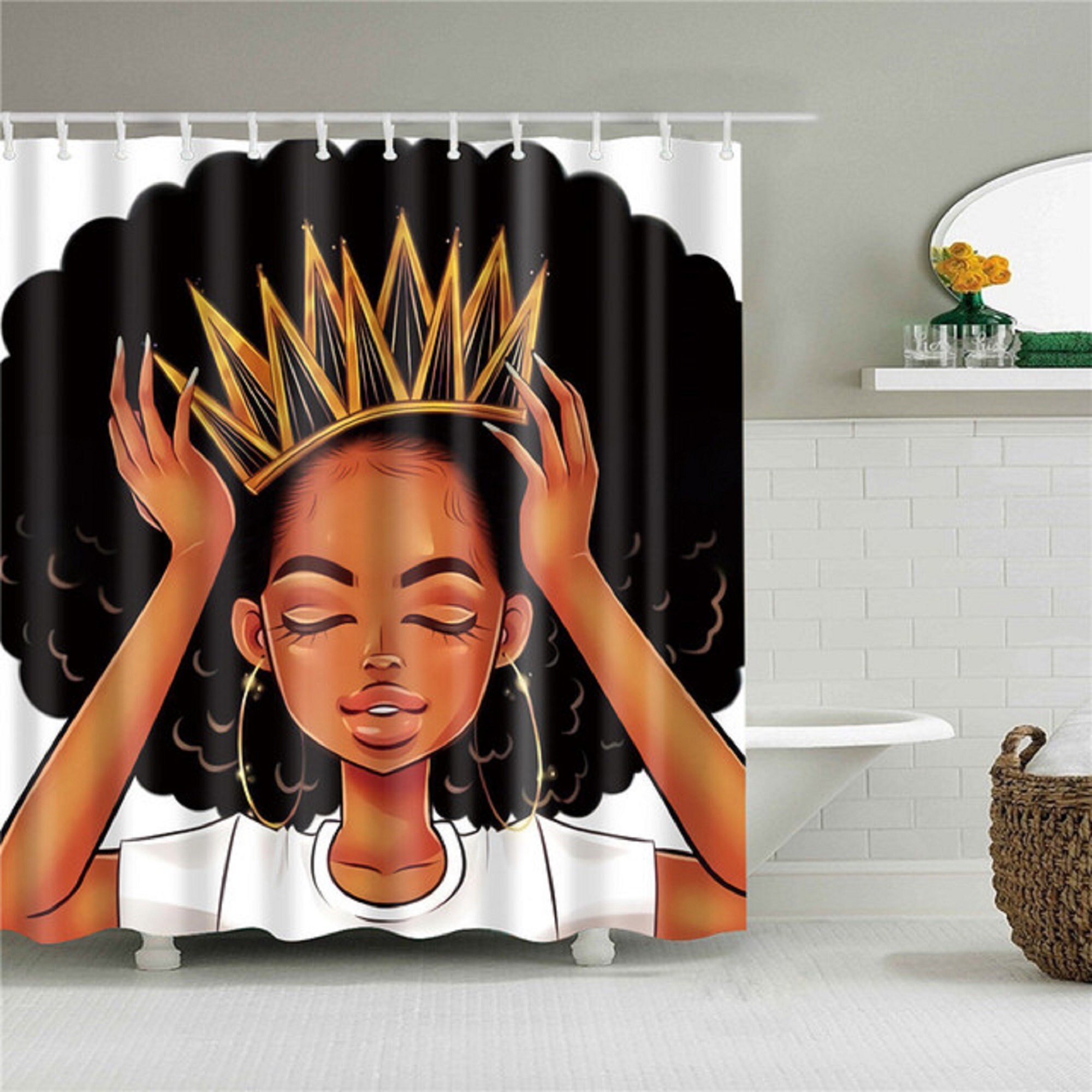 African American Women Shower Curtain Art Afro Black Woman Etsy