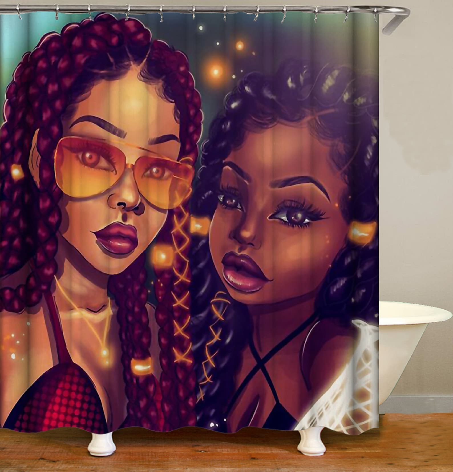 African American Girl Shower Curtain Two Girls Shower Etsy