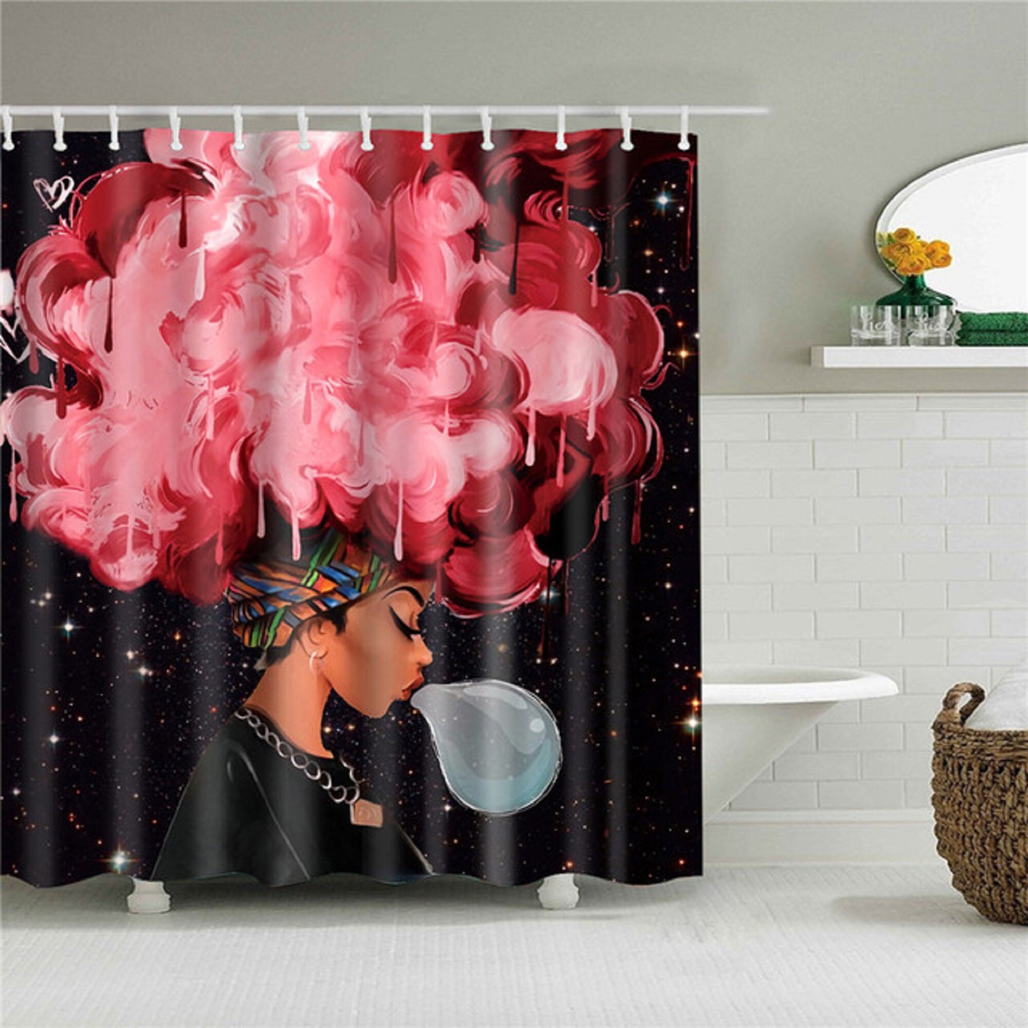 African American Women Shower Curtain Art Afro Black Woman Etsy