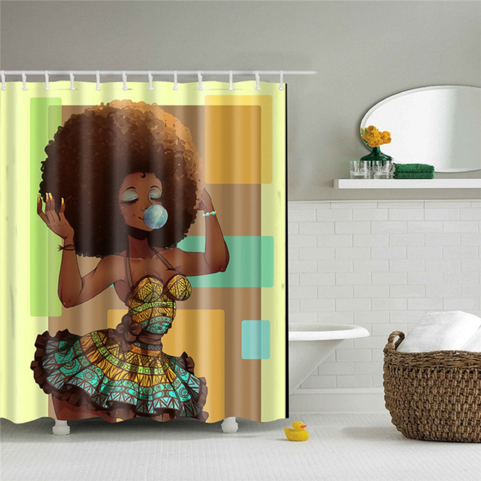 African American Women Shower Curtain Art Afro Black Woman Etsy