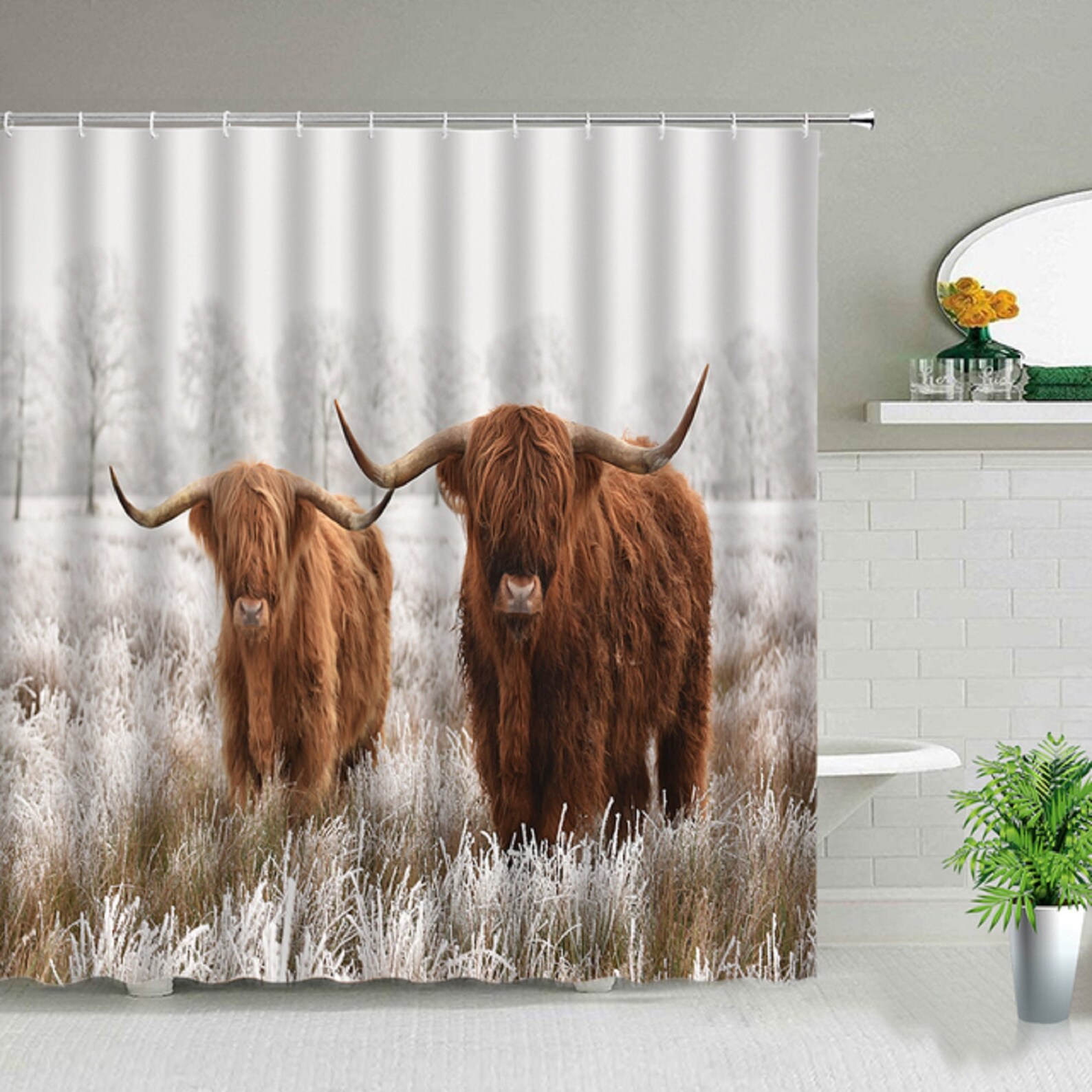 Animal Rural Farm Highland Cows Shower Curtains Lnspirational Etsy