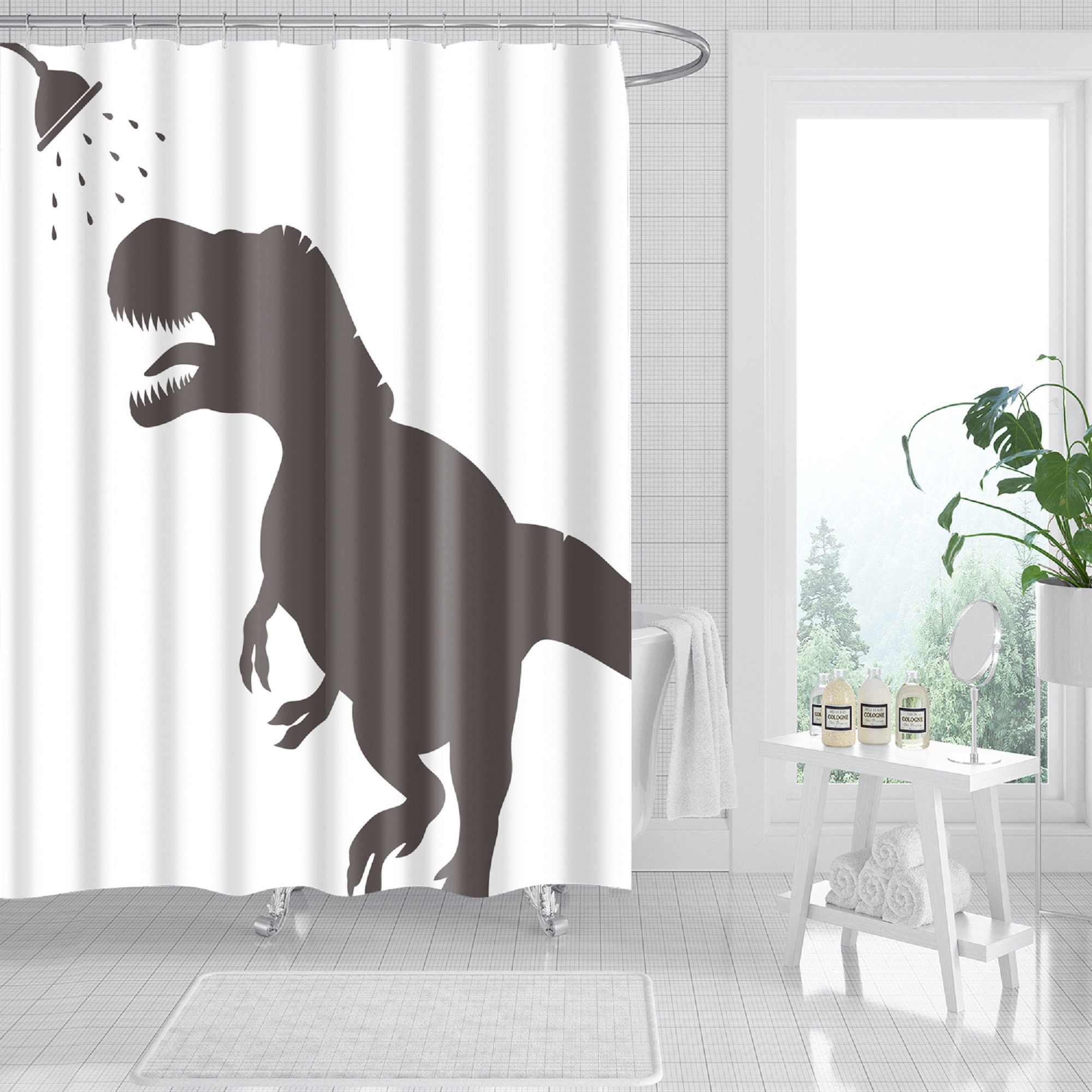 Funny Dinosaur Shower Curtain Cartoon Dinosaur Shower Etsy