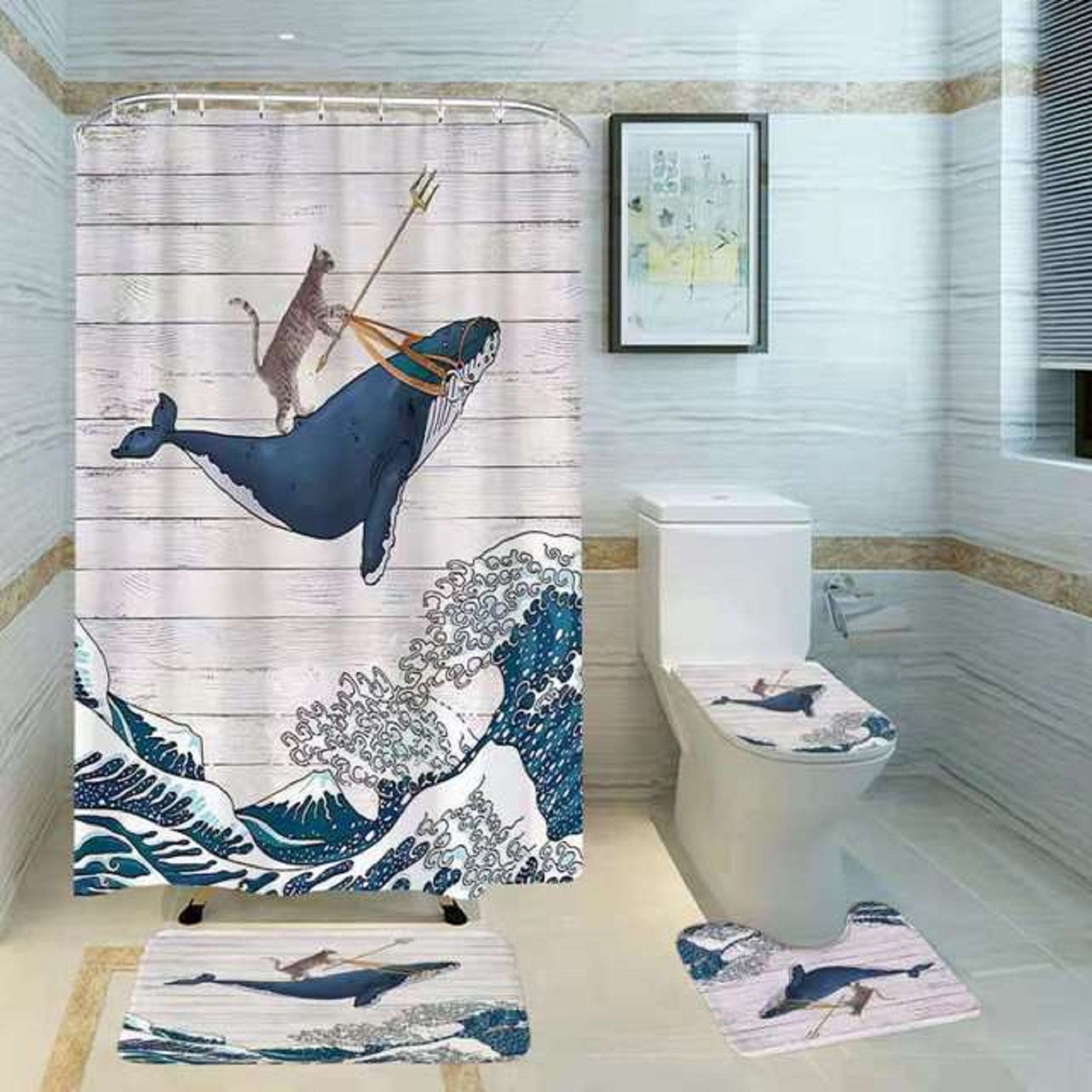 Funny Cat Whale Bath Curtain Waterproof Shower Curtains Etsy