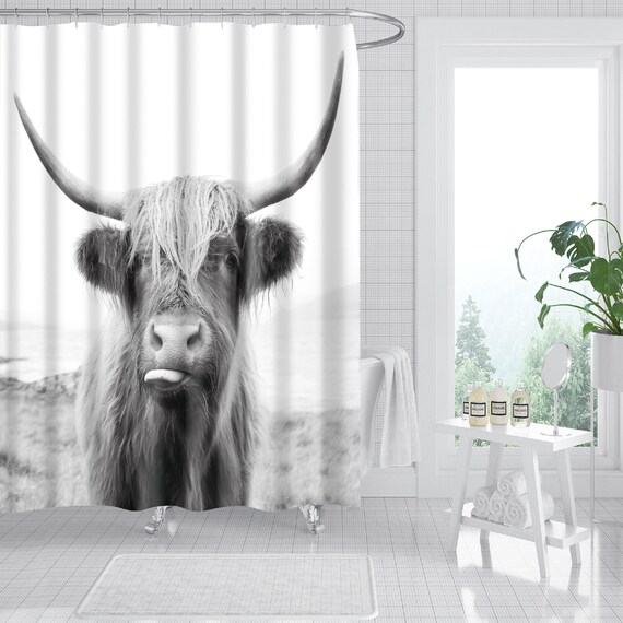 White Cow Shower Curtain Animal Bathroom Watercolor White Cow Shower Curtain Animal, Cow Shower Curtain