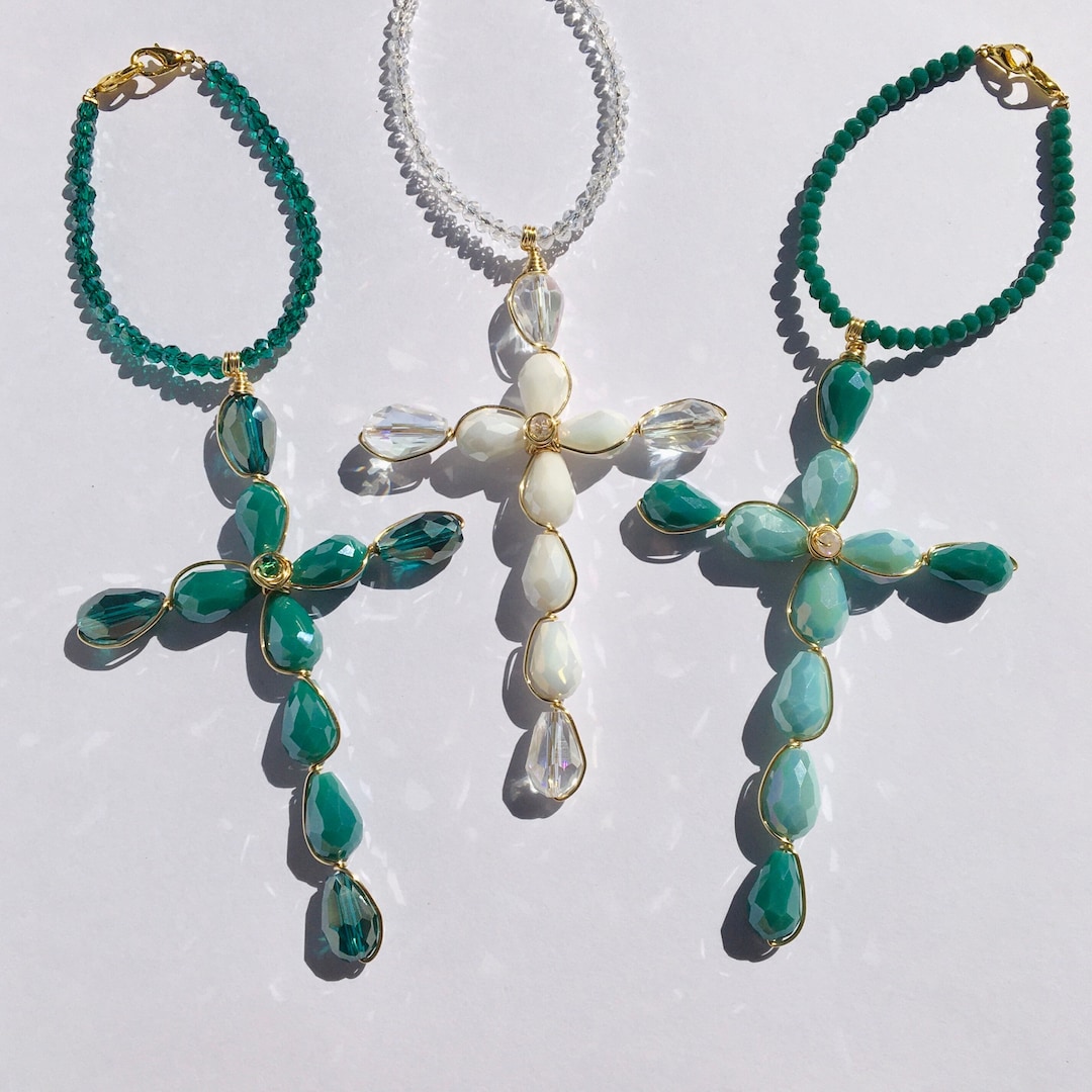 Rear View Mirror Crystal Cross Crucifix Car Charm Light Etsy