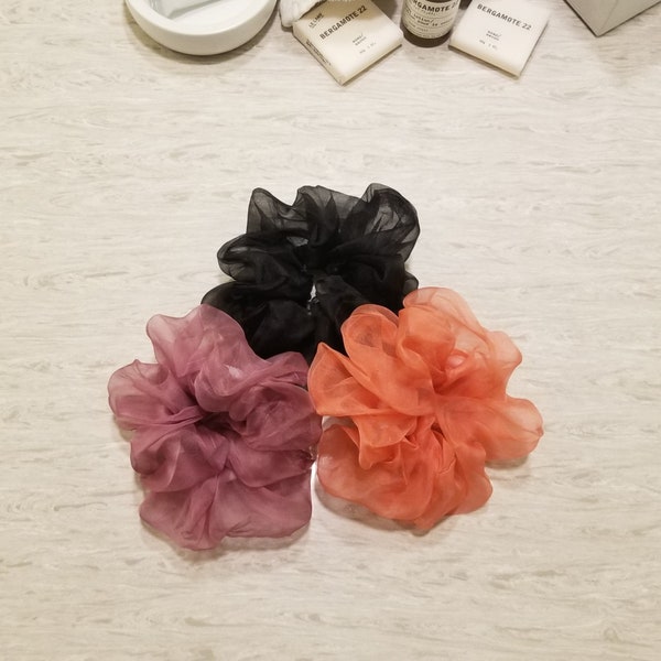 Silk Organza Scrunchies, Large Scrunchies, Pure Silk, Silk Bracelet, 100% Pure Mulberry Silk, Silk Hair Ties. Classic scrunchies, Vintage