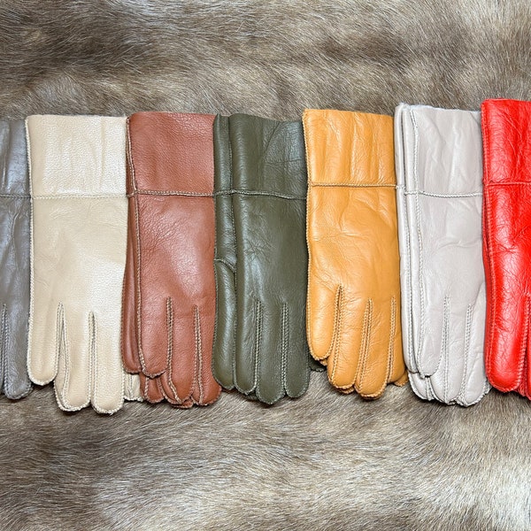 GANTS EN PEAU DE MOUTON | Gants de chaleur confortables | Gants doublés de fourrure | Gants pour la saison hivernale | Gants ultra chauds en peau de mouton faits à la main pour dames