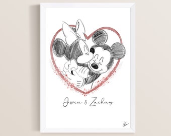 Mickey & Minnie Disney Print – Personalised Wedding Gift, Disney Couple Wall Art