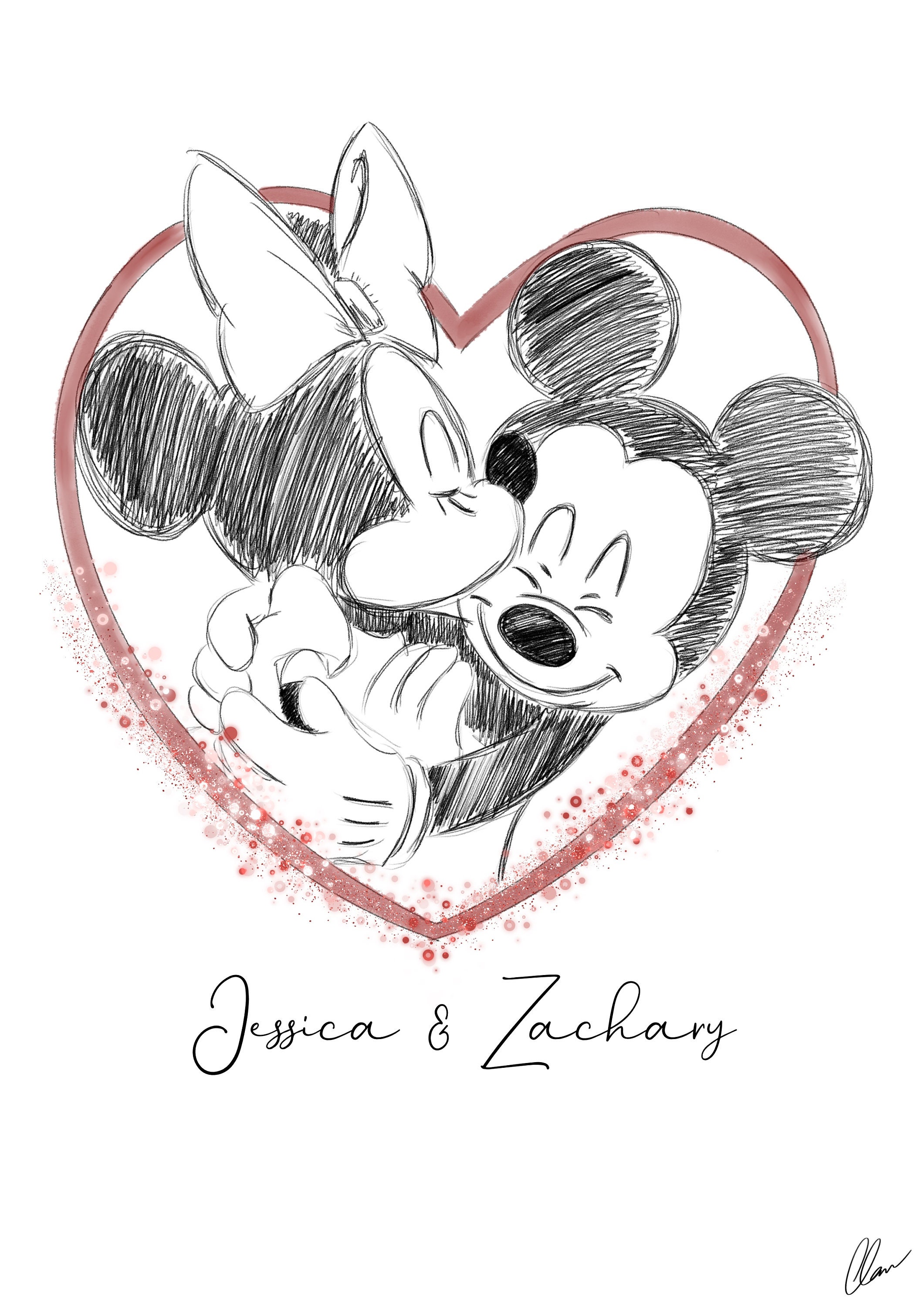 Mickey \u0026 Minnie Mouse, Disney Print, Gifts for Her, Wall Art, Home Prints,  Black, Red, Sketch, Gift, Disney Engagement - Etsy, image size:2121x3000