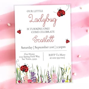 Ladybug First Birthday Invitation | Our Little Ladybug Party Invite | Printable Girl 1st Birthday Card | Ladybug Garden Birthday Party