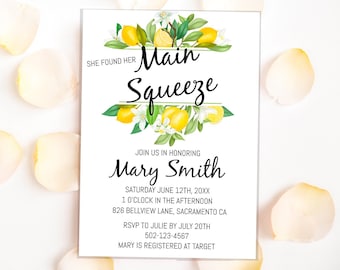 Main Squeeze Bridal Shower Invitation | Lemon Bridal Shower Invite | Citrus Summer Shower Template | She Found Her Main Squeeze