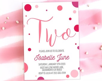 Two Birthday Invitation | Girl 2nd Birthday Invite Template | Editable Second Birthday Invitation | Printable Birthday Party Invite Download