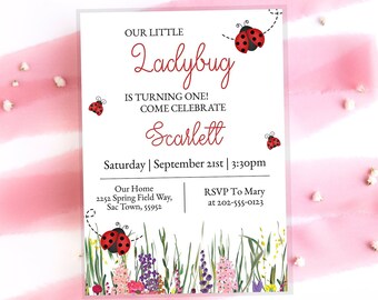 Ladybug Invitation - First Birthday - Our Little Lady Bug - 1st bday - Digital Invite - Bug / Bugs Girl Party - Editable W/ Corjl KPI65