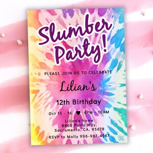 Slumber Party Script Slumber Party Birthday Invitation | Sleepover Birthday Invite for Girls ...