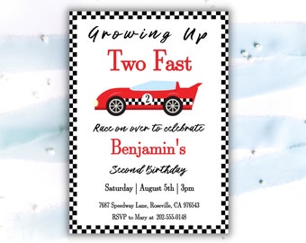 Two Fast Birthday Invitation | Editable Race Car 2nd Birthday Invite | Red Two Fast Party | Boy’s Second Birthday Theme | Corjl Template