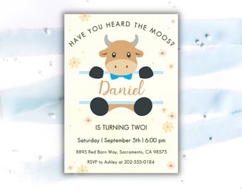 Holy Cow Second Birthday Invitation | Farm Birthday Party Invite | Barnyard Cow Birthday Card | Printable Editable Digital Download
