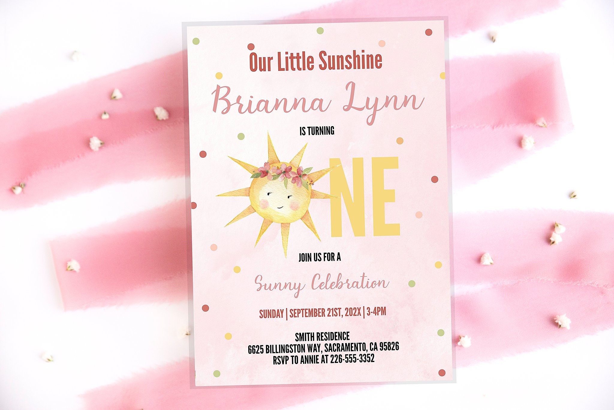 Our Little Sunshine Invitation - Fun in the sun First Birthday -  1st bday - One Sunny Girls Party - Digital Invite Editable W/ Corjl