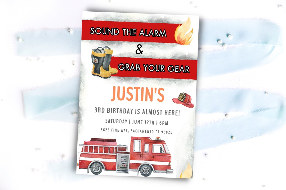 Sound the Alarm Birthday Invitation Fire Truck Birthday Party Fireman