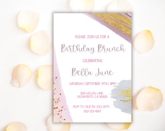 Zaproszenie na brunch urodzinowy | Eleganckie zaproszenie na przyjęcie urodzinowe | Brunch i szampan | Zaproszenie urodzinowe do druku | Edytowalne pobranie cyfrowe