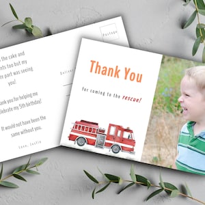 Sound The Alarm Feuerwehrauto Danke Postkarte - Feuerwehrmann - Feuerwehrauto Geburtstagsfeier - Dankeskarte - Feuerwehrmann - Bearbeitbar KPD25