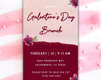 Valentine’s Day Brunch |  Day Brunch Invitation | Editable Template | Printable Party Invite |  Instant Download With Corjl | Love